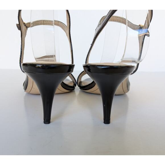 Karl Lagerfeld Womens Demas Black Patent Leather Sandals Kitten Heels Size 6.5 - Picture 3 of 4